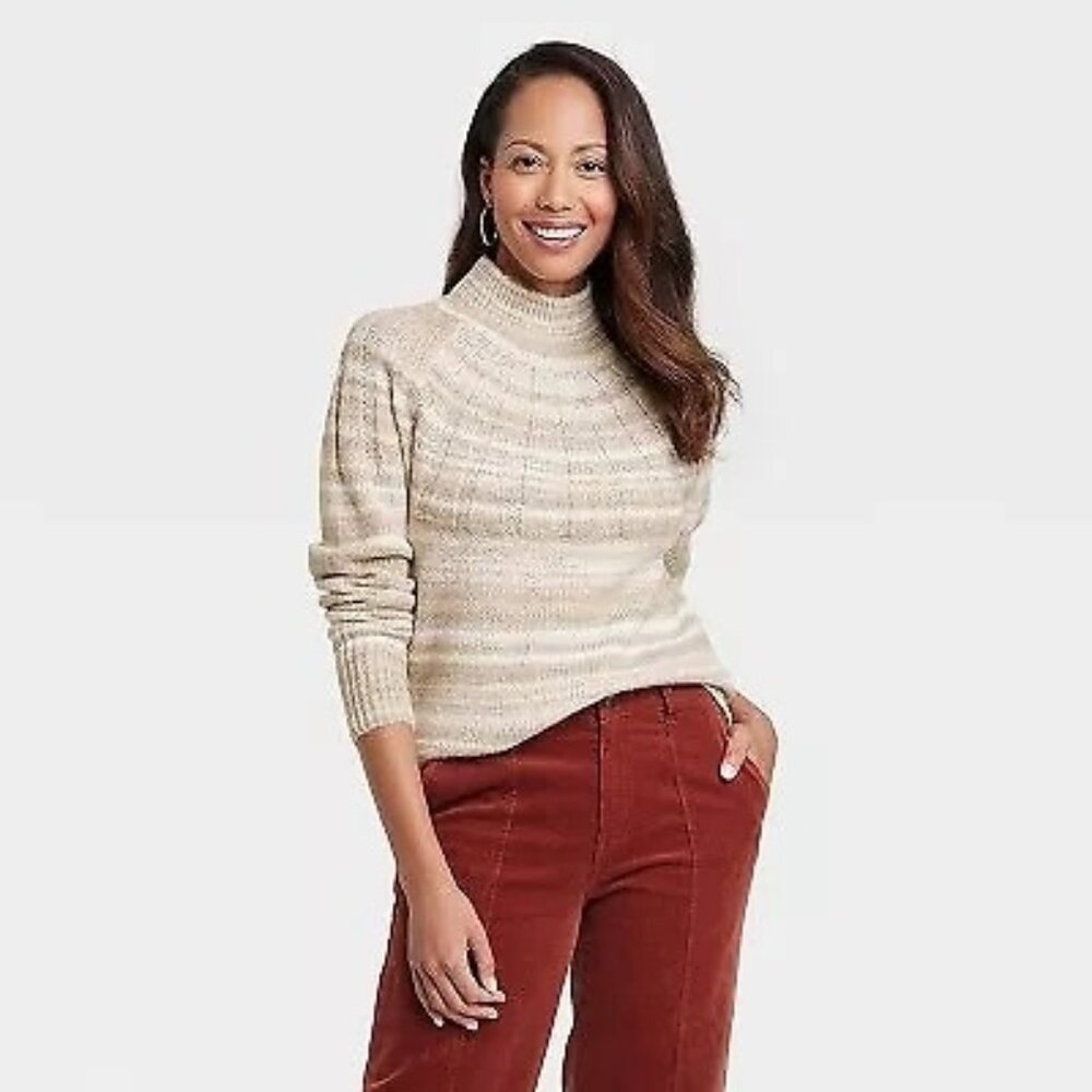 Knox Rose Womens Beige Mock Neck Sweater Size M
